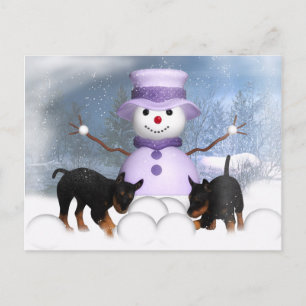 Rottweiler-Puppies die in de sneeuw spelen Briefkaart