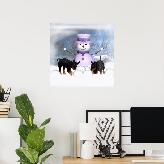 Rottweiler-Puppies die in de sneeuw spelen Poster (Thuiskantoor)