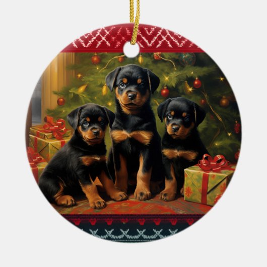 Rottweiler puppies Kerst Keramisch Ornament (Voorkant)