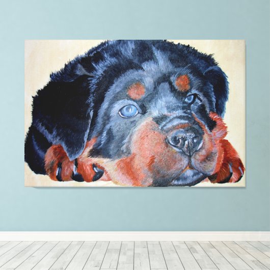 Rottweiler Puppy Artistic Pet Portret Canvas Afdruk (Insitu (Houten vloer))