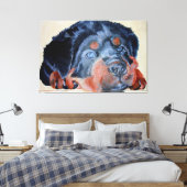 Rottweiler Puppy Artistic Pet Portret Canvas Afdruk (Insitu (Slaapkamer))