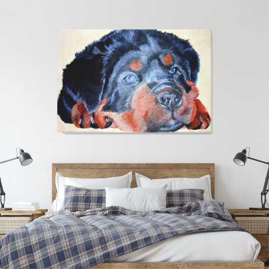 Rottweiler Puppy Artistic Pet Portret Canvas Afdruk (Insitu (Slaapkamer))