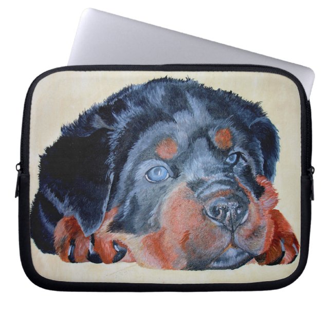 Rottweiler Puppy Artistic Pet Portret Laptop Sleeve (Voorkant)
