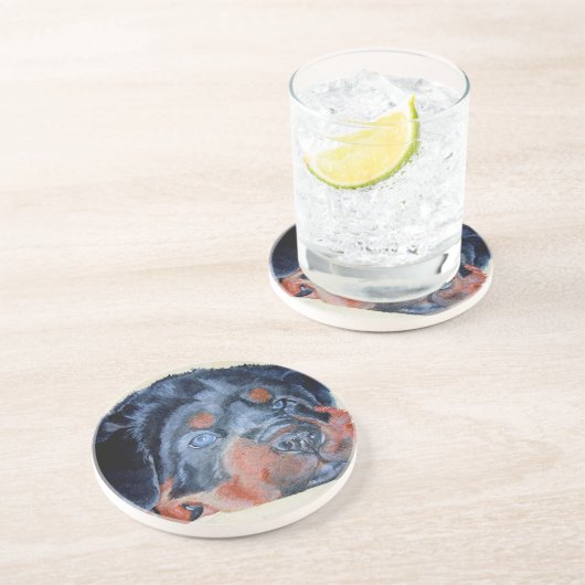 Rottweiler Puppy Artistic Pet Portret Zandsteen Onderzetter (Zijkant)