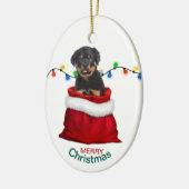 Rottweiler Puppy Dog in Holiday Gift Bag Keramisch Ornament (Links)