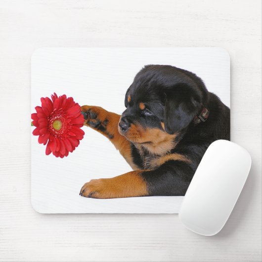 Rottweiler Puppy Dog met Gerbera Daisy Mousepad Muismat (Met muis)