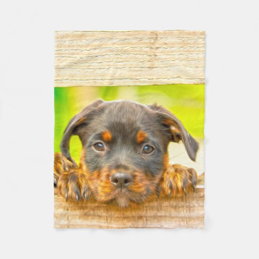 Rottweiler Puppy Dog Water Kleur Olieverf Kunst Fleece Deken (Voorkant)