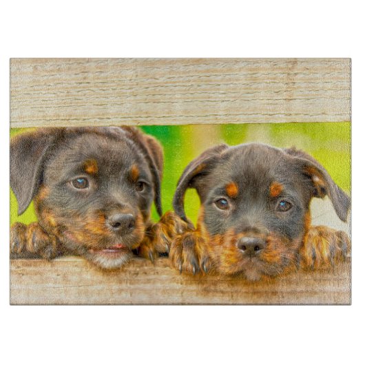 Rottweiler Puppy Dog Water Kleur Olieverf Kunst Snijplank (Voorkant)