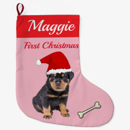 Rottweiler Puppy First Kerstmis Grote Kerstsok