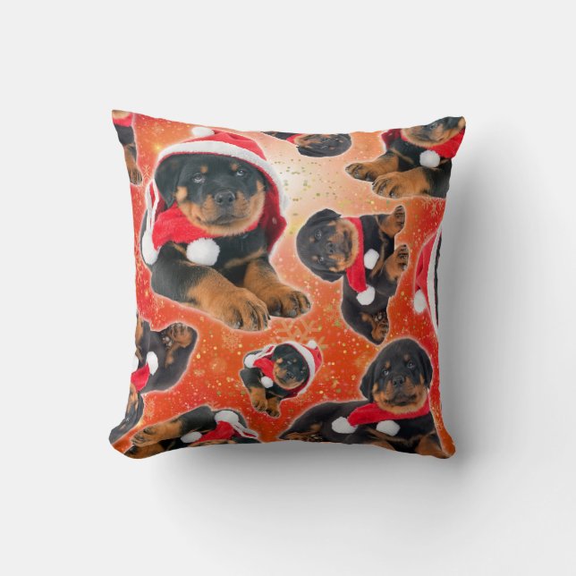 Rottweiler Puppy Funny Christmas Kussen (Voorkant)