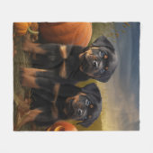 Rottweiler Puppy Herfst Delight Pompoen Fleece Deken (Voorkant (Horizontaal))