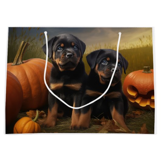 Rottweiler Puppy Herfst Delight Pompoen Groot Cadeauzakje (Voorkant)