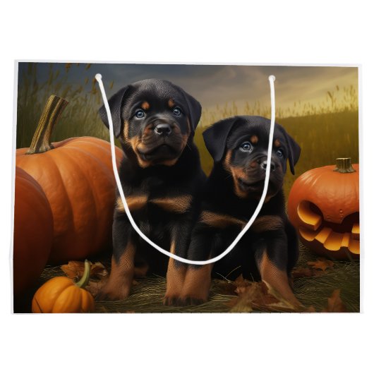 Rottweiler Puppy Herfst Delight Pompoen Groot Cadeauzakje (Achterkant)