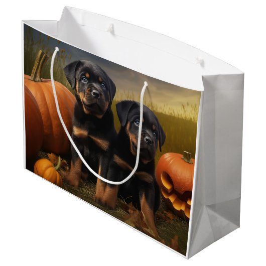 Rottweiler Puppy Herfst Delight Pompoen Groot Cadeauzakje (Achterkant Gekanteld)