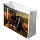 Rottweiler Puppy Herfst Delight Pompoen Groot Cadeauzakje (Voorkant Gekanteld)