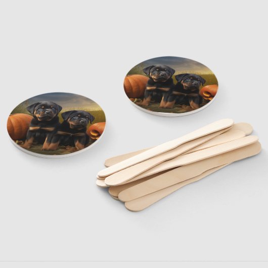 Rottweiler Puppy Herfst Delight Pompoen Handwaaier (Niet-gemonteerd)