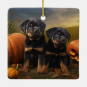 Rottweiler Puppy Herfst Delight Pompoen Keramisch Ornament (Achterkant)