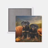 Rottweiler Puppy Herfst Delight Pompoen Magneet (Voorkant / Achterkant)