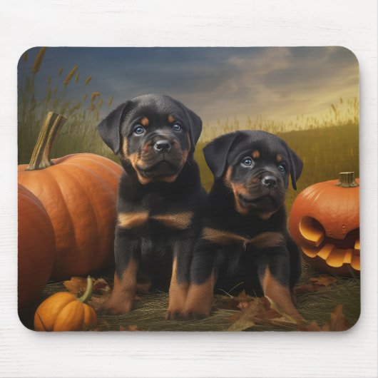 Rottweiler Puppy Herfst Delight Pompoen Muismat (Voorkant)