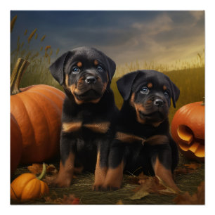 Rottweiler Puppy Herfst Delight Pompoen Perfect Poster