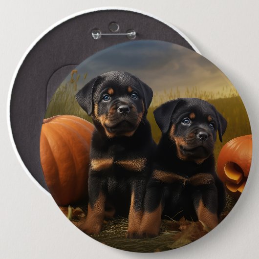 Rottweiler Puppy Herfst Delight Pompoen Ronde Button 6,0 Cm (Voorkant /achterkant)