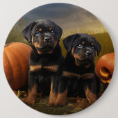 Rottweiler Puppy Herfst Delight Pompoen Ronde Button 6,0 Cm (Voorkant)