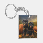 Rottweiler Puppy Herfst Delight Pompoen Sleutelhanger (Voorkant Links)