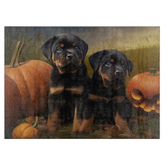 Rottweiler Puppy Herfst Delight Pompoen Snijplank (Voorkant)