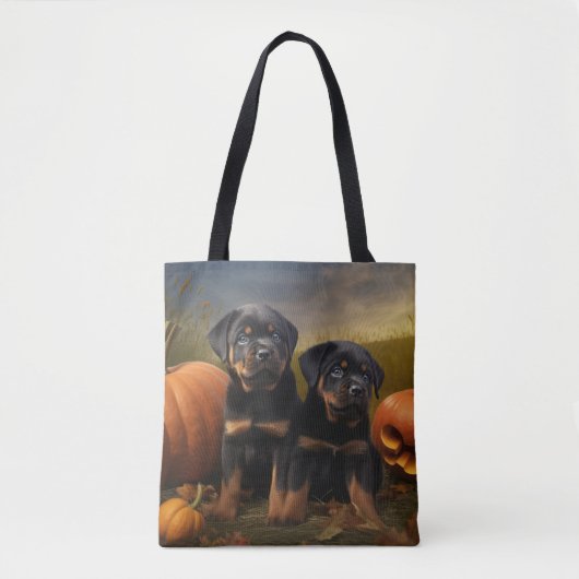 Rottweiler Puppy Herfst Delight Pompoen Tote Bag (Voorkant)