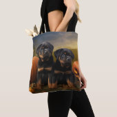 Rottweiler Puppy Herfst Delight Pompoen Tote Bag (Dichtbij)