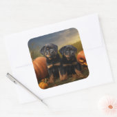Rottweiler Puppy Herfst Delight Pompoen Vierkante Sticker (Envelop)