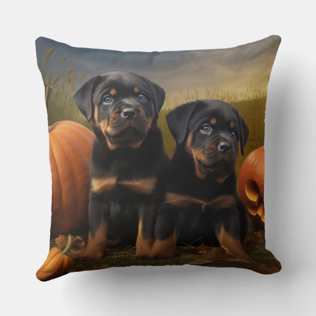 Rottweiler Puppy Herfst Genot Pompoen Kussen (Achterkant)