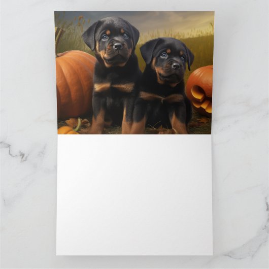 Rottweiler Puppy Herfstpracht Pompoen Kaart (Binnen)