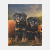Rottweiler Puppy Herfstvreugde Pompoen Fleece Deken (Voorkant)