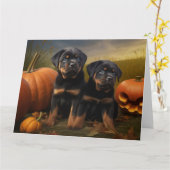 Rottweiler Puppy Herfstvreugde Pompoen Kaart (Gele Bloem)