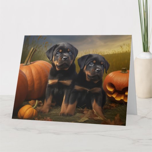 Rottweiler Puppy Herfstvreugde Pompoen Kaart (Voorkant)