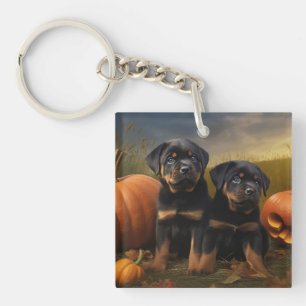 Rottweiler Puppy Herfstvreugde Pompoen Sleutelhanger