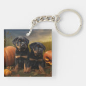 Rottweiler Puppy Herfstvreugde Pompoen Sleutelhanger (Achterkant)