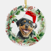 Rottweiler Puppy Holly Krans Kerstmis Keramisch Ornament (Voorkant)