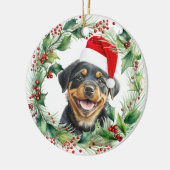 Rottweiler Puppy Holly Krans Kerstmis Keramisch Ornament (Links)
