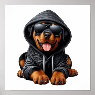 Rottweiler Puppy in een hoodie sweatshirt Poster