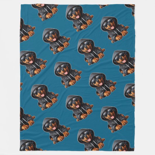 Rottweiler Puppy in Hooded Sweatshirt Fleece Deken (Voorkant)