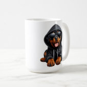 Rottweiler Puppy in Hooded Sweatshirt Koffiemok (Voorkant rechts)