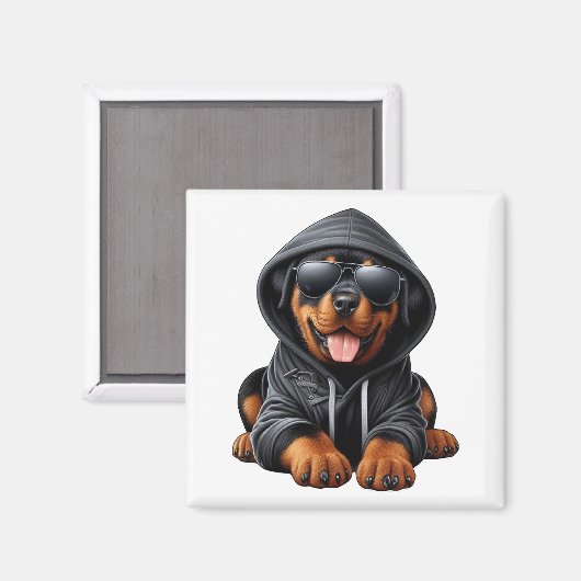 Rottweiler Puppy in Hooded Sweatshirt Magneet (Voorkant / Achterkant)