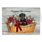 Rottweiler Puppy in mandje kerstkaart (Voorkant Horizontaal)