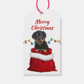 Rottweiler Puppy in Santa Bag Cadeaulabel (Voorkant)