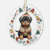 Rottweiler Puppy in Winter Sweater Kerstmis Keramisch Ornament (Links)