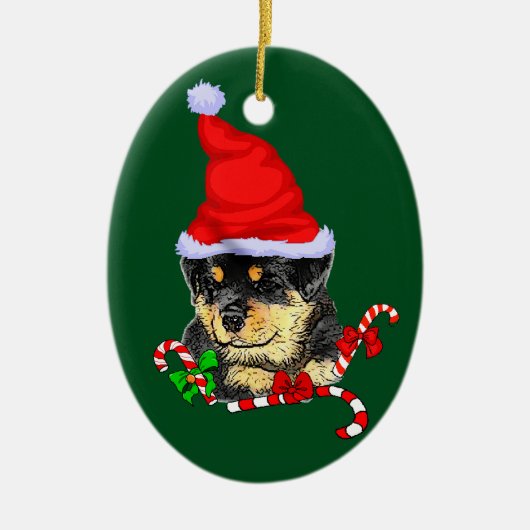Rottweiler Puppy Kerst Keramisch Ornament (Voorkant)