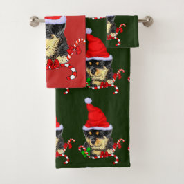 Rottweiler Puppy Kerstmis Bad Handdoek