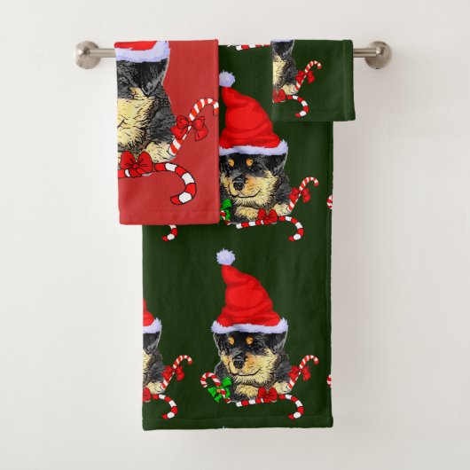 Rottweiler Puppy Kerstmis Bad Handdoek (Insitu)